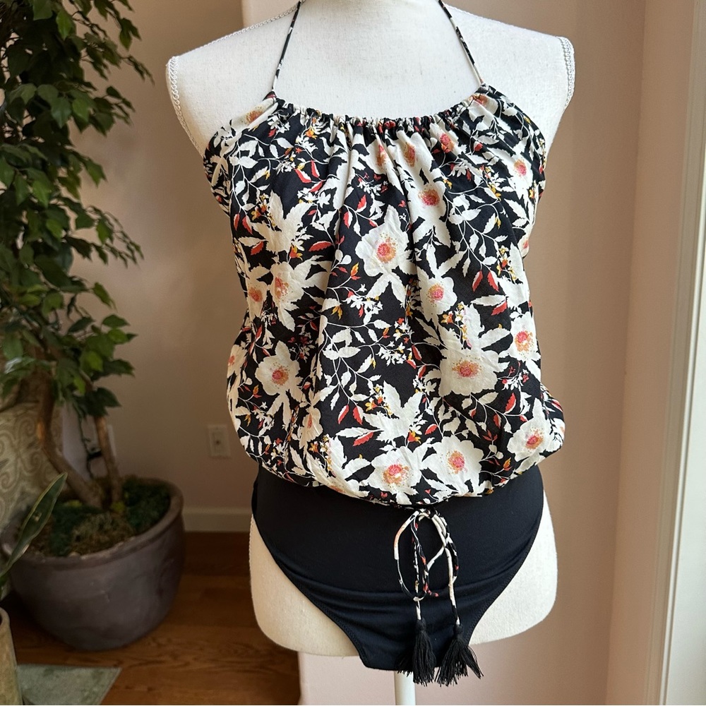 FP Intimately Sleeveless Floral Halter Top Bodysuit